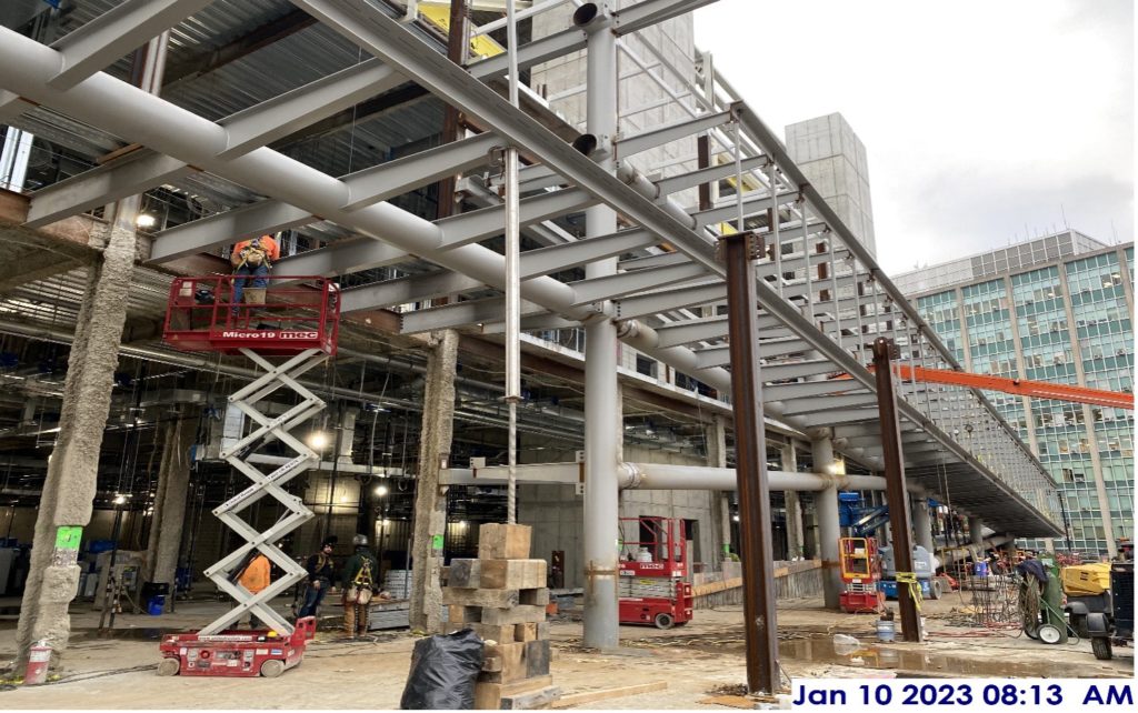 Erection of the structural steel at the entrance ramp.